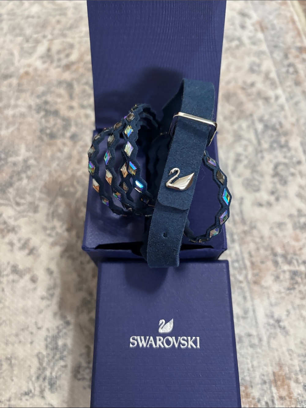 Swarovski Navy Suede Wrap Bracelet with Iridescent Crystals